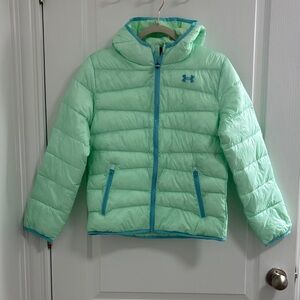 Under Armour Light Green Hooded Girls Puffer Jacket Size Large